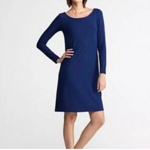 Eileen Fisher Jersey Dress Blue Long Sleeve V Back Worn Once Size Small
